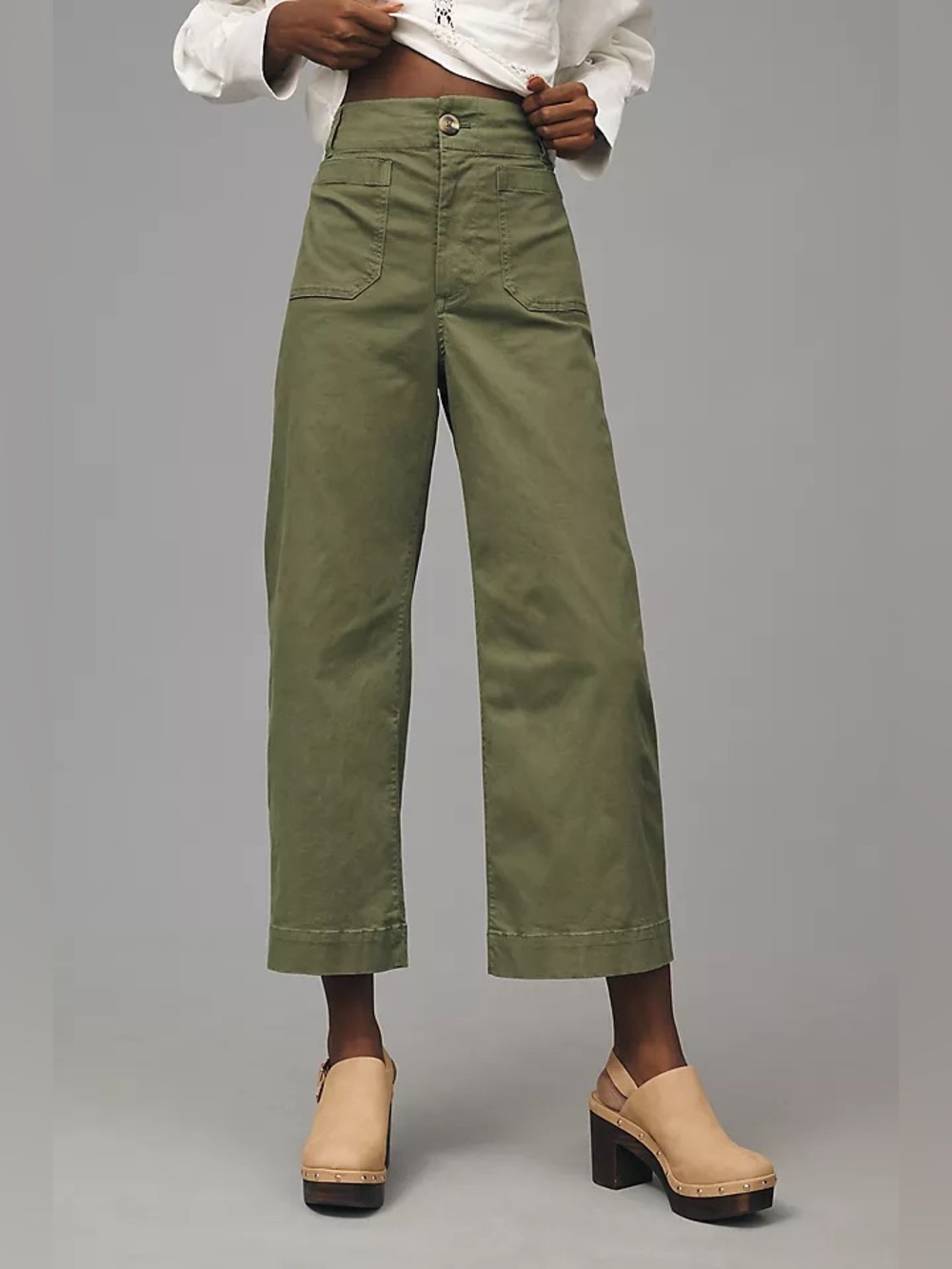 ANTHROPOLOGIE MAEVE THE COLLETE ARMY GREEN 26 wide leg